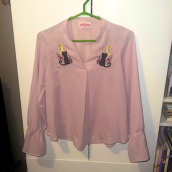 Rare GU Collaboration Embroidery Blouse Women's S Size (Japanese Size) Pink - Picture 3 of 16